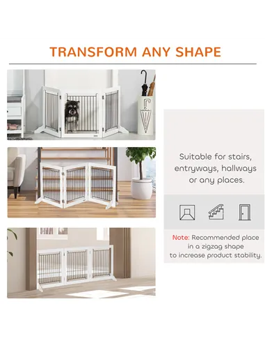 PawHut Foldable Pet Gate, with Three Panels & Two Support Feet - White