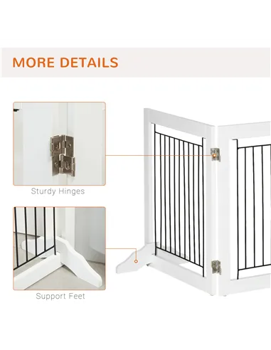 PawHut Foldable Pet Gate, with Three Panels & Two Support Feet - White