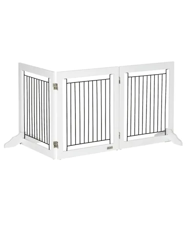 PawHut Foldable Pet Gate, with Three Panels & Two Support Feet - White