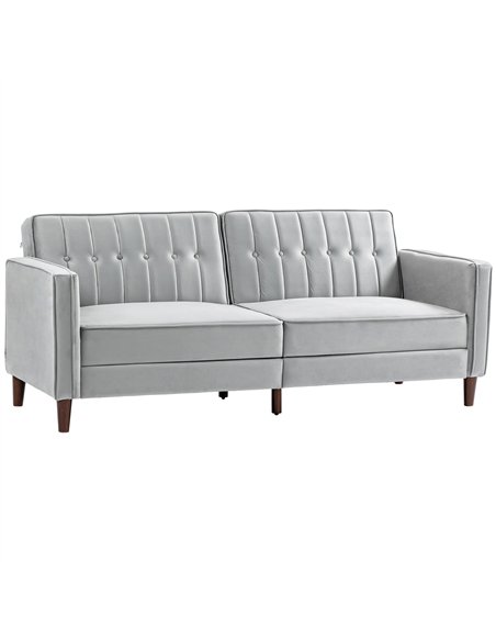 HOMCOM Modern Convertible Sofa Futon Velvet-Touch Tufted Couch Compact Loveseat with Adjustable Split Back, Light Grey