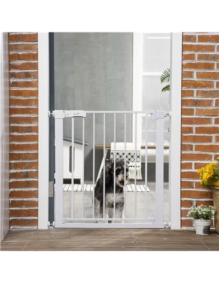 PawHut Adjustable Pet Safety Gate Dog Barrier Home Fence Room Divider Stair Guard Mounting White (76 H x 75-82W cm)