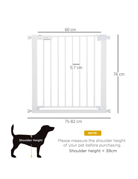 PawHut Adjustable Pet Safety Gate Dog Barrier Home Fence Room Divider Stair Guard Mounting White (76 H x 75-82W cm)