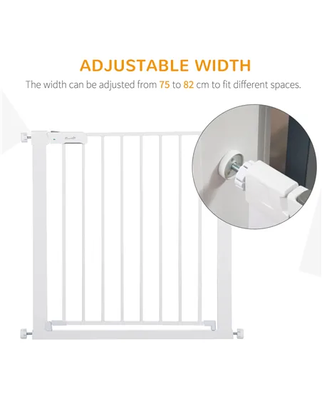 PawHut Adjustable Pet Safety Gate Dog Barrier Home Fence Room Divider Stair Guard Mounting White (76 H x 75-82W cm)