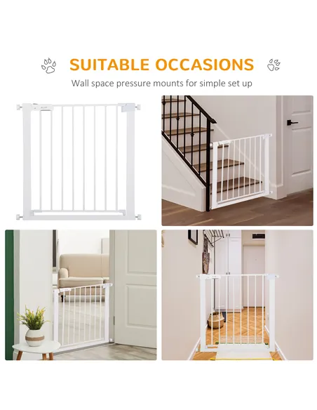 PawHut Adjustable Pet Safety Gate Dog Barrier Home Fence Room Divider Stair Guard Mounting White (76 H x 75-82W cm)