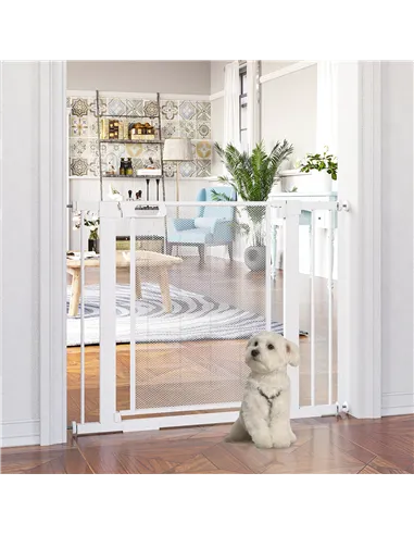 PawHut Pet Safety Gate, for Doorways, Staircases, Hallways, with Extensions Kit, 75-103cm - White