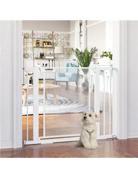 PawHut Pet Safety Gate, for Doorways, Staircases, Hallways, with Extensions Kit, 75-103cm - White