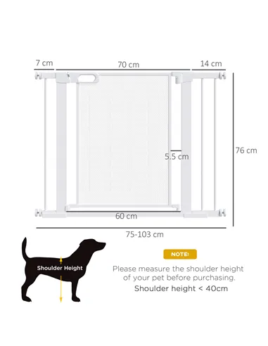 PawHut Pet Safety Gate, for Doorways, Staircases, Hallways, with Extensions Kit, 75-103cm - White
