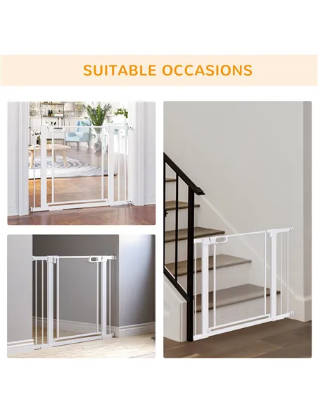 PawHut Pet Safety Gate, for Doorways, Staircases, Hallways, with Extensions Kit, 75-103cm - White