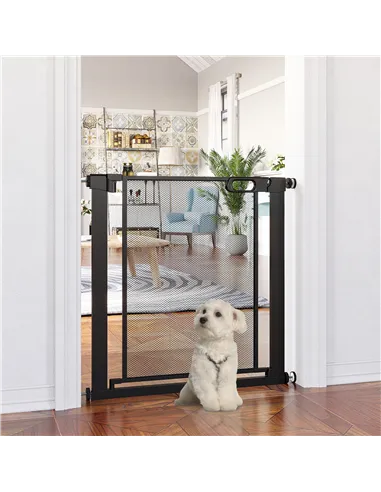 PawHut Dog Safety Gate, for Hallways, Staircases, Doors w/ Automatic Closing Door - Black