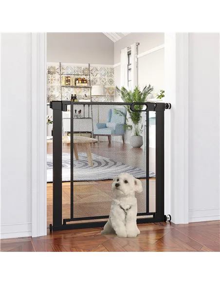 PawHut Dog Safety Gate, for Hallways, Staircases, Doors w/ Automatic Closing Door - Black
