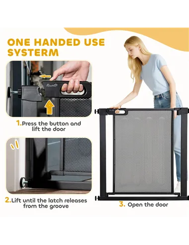 PawHut Dog Safety Gate, for Hallways, Staircases, Doors w/ Automatic Closing Door - Black