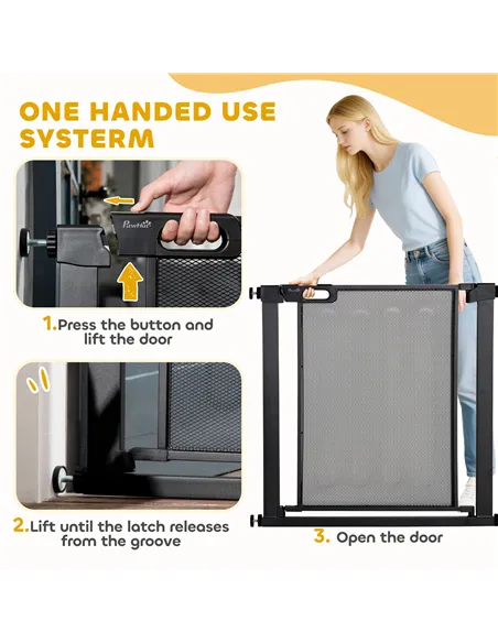 PawHut Dog Safety Gate, for Hallways, Staircases, Doors w/ Automatic Closing Door - Black