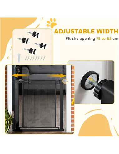 PawHut Dog Safety Gate, for Hallways, Staircases, Doors w/ Automatic Closing Door - Black