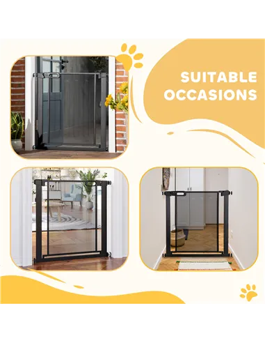 PawHut Dog Safety Gate, for Hallways, Staircases, Doors w/ Automatic Closing Door - Black