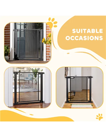 PawHut Dog Safety Gate, for Hallways, Staircases, Doors w/ Automatic Closing Door - Black
