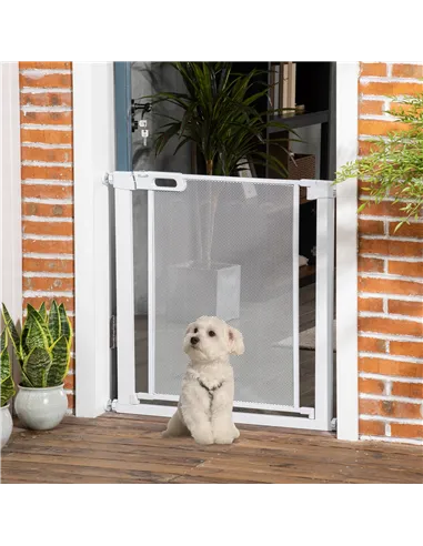 PawHut Pet Safety Gate, for Doorways, Staircases, Hallways, with 75-82cm Adjustable Width - White