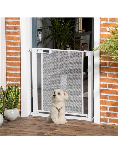 PawHut Pet Safety Gate, for Doorways, Staircases, Hallways, with 75-82cm Adjustable Width - White
