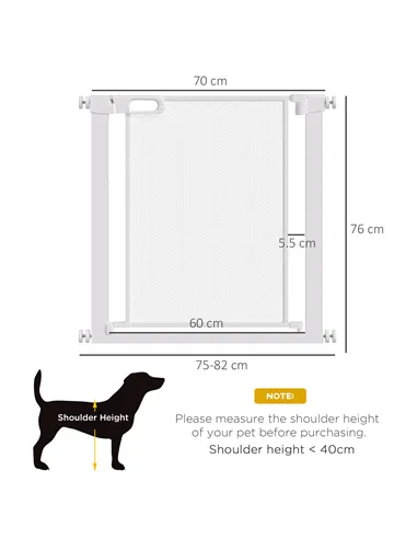 PawHut Pet Safety Gate, for Doorways, Staircases, Hallways, with 75-82cm Adjustable Width - White