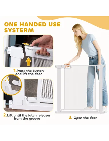 PawHut Pet Safety Gate, for Doorways, Staircases, Hallways, with 75-82cm Adjustable Width - White