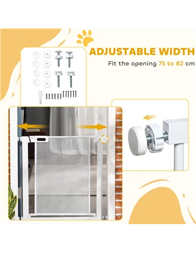 PawHut Pet Safety Gate, for Doorways, Staircases, Hallways, with 75-82cm Adjustable Width - White