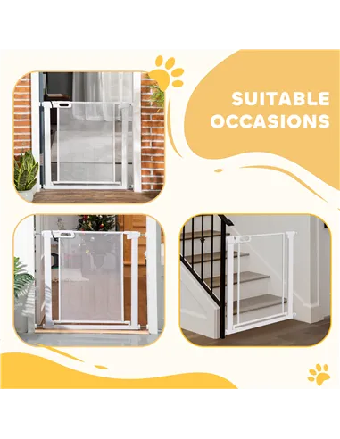 PawHut Pet Safety Gate, for Doorways, Staircases, Hallways, with 75-82cm Adjustable Width - White