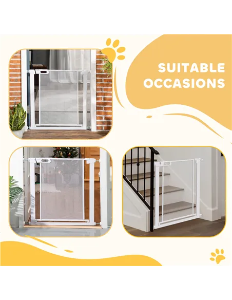 PawHut Pet Safety Gate, for Doorways, Staircases, Hallways, with 75-82cm Adjustable Width - White