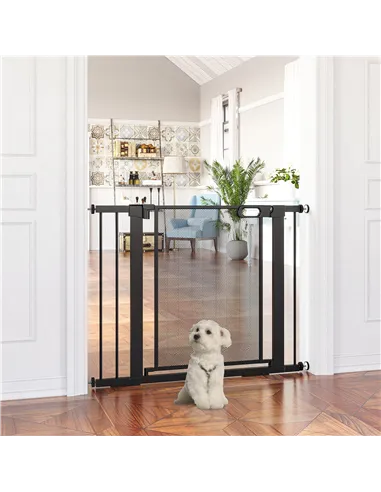 PawHut Pressure Fit Safety Gate, for Staircases, Hallways, Doorways w/ Extensions Kit, 75-103CM Adjustable Width - Black