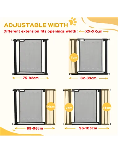 PawHut Pressure Fit Safety Gate, for Staircases, Hallways, Doorways w/ Extensions Kit, 75-103CM Adjustable Width - Black