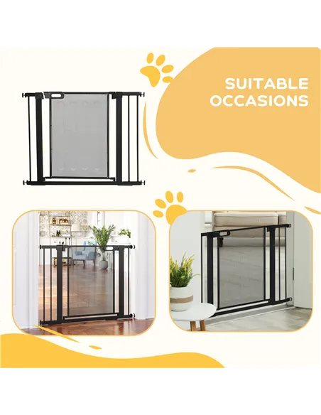 PawHut Pressure Fit Safety Gate, for Staircases, Hallways, Doorways w/ Extensions Kit, 75-103CM Adjustable Width - Black