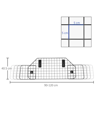 PawHut Dog Guard for Cars Adjustable Boot Barrier Metal Mesh Pet Headrest, 90-120W x 40.5H cm