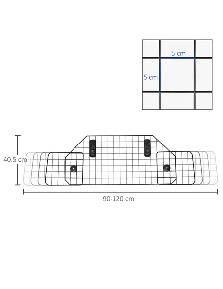 PawHut Dog Guard for Cars Adjustable Boot Barrier Metal Mesh Pet Headrest, 90-120W x 40.5H cm
