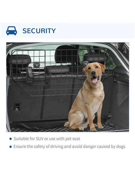 PawHut Dog Guard for Cars Adjustable Boot Barrier Metal Mesh Pet Headrest, 90-120W x 40.5H cm