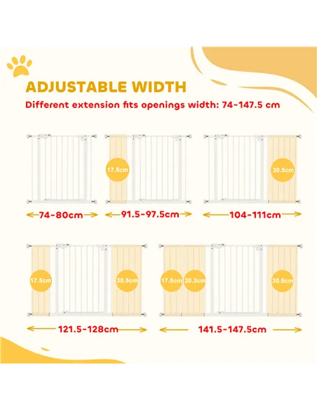 PawHut Adjustable Safety Gate w/ Three Extensions, Four Adjustable Screws, White
