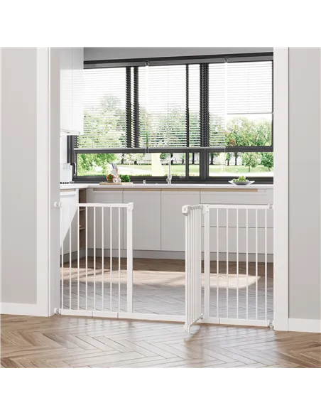 PawHut Adjustable Safety Gate w/ Three Extensions, Four Adjustable Screws, White
