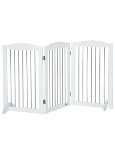 PawHut Foldable Dog Gate, Freestanding Pet Gate, with Two Support Feet, for Staircases, Hallways, Doorways - White
