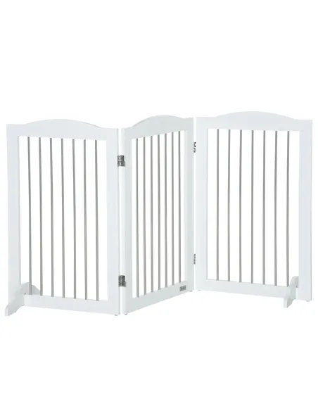 PawHut Foldable Dog Gate, Freestanding Pet Gate, with Two Support Feet, for Staircases, Hallways, Doorways - White
