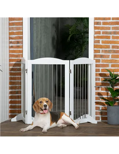 PawHut Foldable Dog Gate, Freestanding Pet Gate, with Two Support Feet, for Staircases, Hallways, Doorways - White