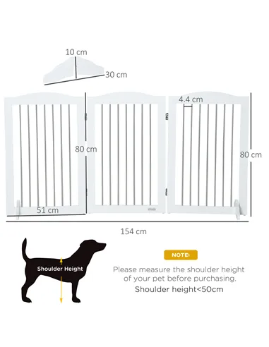 PawHut Foldable Dog Gate, Freestanding Pet Gate, with Two Support Feet, for Staircases, Hallways, Doorways - White