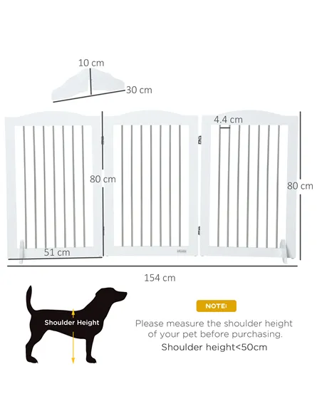 PawHut Foldable Dog Gate, Freestanding Pet Gate, with Two Support Feet, for Staircases, Hallways, Doorways - White