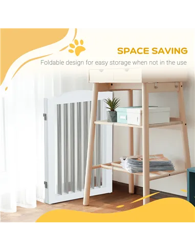 PawHut Foldable Dog Gate, Freestanding Pet Gate, with Two Support Feet, for Staircases, Hallways, Doorways - White