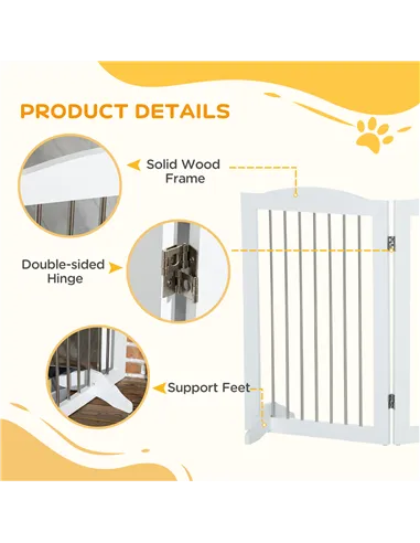 PawHut Foldable Dog Gate, Freestanding Pet Gate, with Two Support Feet, for Staircases, Hallways, Doorways - White
