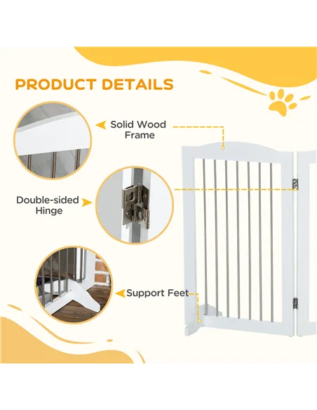 PawHut Foldable Dog Gate, Freestanding Pet Gate, with Two Support Feet, for Staircases, Hallways, Doorways - White