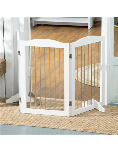 PawHut Foldable Dog Gate, Freestanding Pet Gate, with Two Support Feet, for Staircases, Hallways, Doorways - White