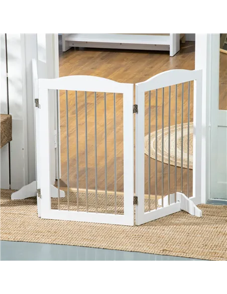 PawHut Foldable Dog Gate, Freestanding Pet Gate, with Two Support Feet, for Staircases, Hallways, Doorways - White