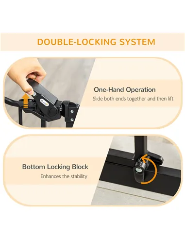 PawHut Extra Tall Pet Gate, Indoor Dog Safety Gate, with Cat Flap, Auto Close, 74-101cm Wide - Black