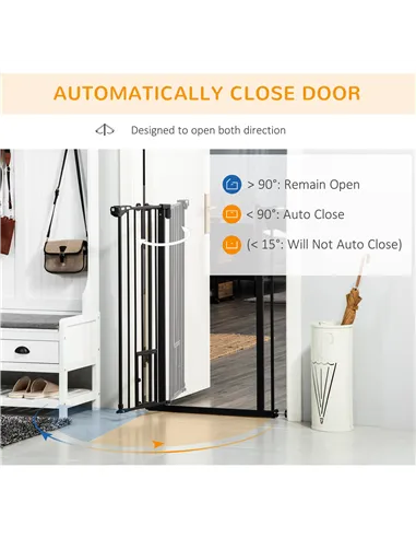PawHut Extra Tall Pet Gate, Indoor Dog Safety Gate, with Cat Flap, Auto Close, 74-101cm Wide - Black