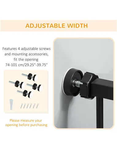 PawHut Extra Tall Pet Gate, Indoor Dog Safety Gate, with Cat Flap, Auto Close, 74-101cm Wide - Black