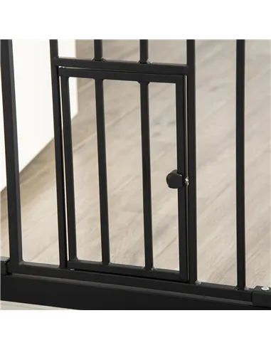PawHut Extra Tall Pet Gate, Indoor Dog Safety Gate, with Cat Flap, Auto Close, 74-101cm Wide - Black