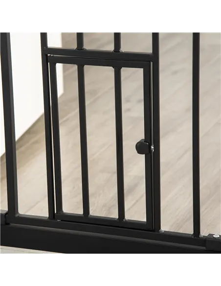 PawHut Extra Tall Pet Gate, Indoor Dog Safety Gate, with Cat Flap, Auto Close, 74-101cm Wide - Black