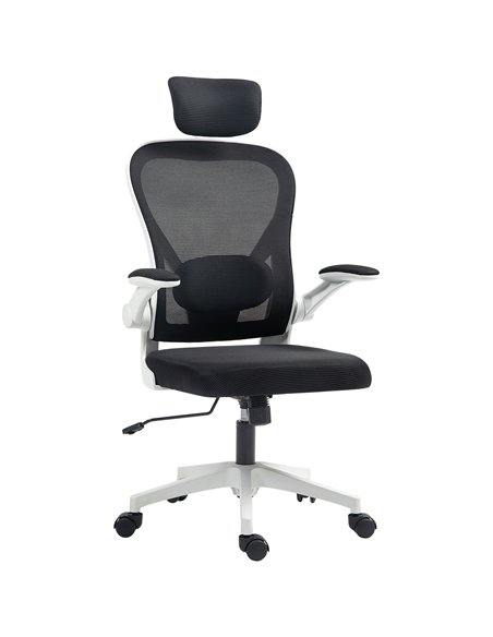 HOMCOM Executive Office Chair, Ergonomic Mesh High Back Desk Chair with Flip-up Armrest, Rotatable Headrest, Adjustable Lumbar S